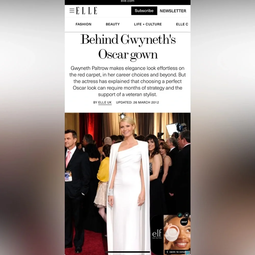 ✨ Iconic TOM FORD Gwnyeth Paltrow Oscar Ivory Silk Gown / Asymmetrical neck ✨ - Picture 8 of 8